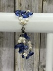 Sterling Silver Blue Teardrop & Pearl Bracelet 8" Double Strand — photo 4