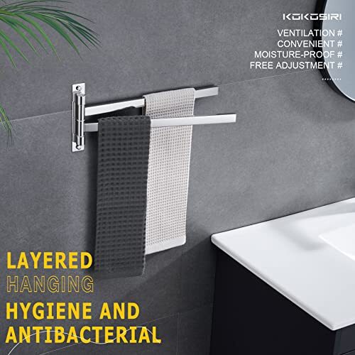 2 Stangen drehbar Handtuch Aufhänger Wandmontage Badezimmer Handtuchhalter - Bild 2 von 9