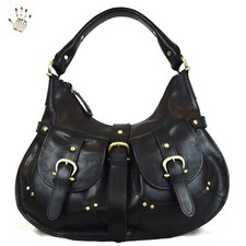 Borsa Donna a mano a spalla Manico Rigido Vera Pelle Nero 40x8x40 Accessori Oro