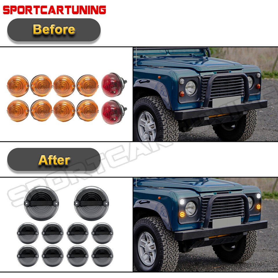 Defender Rear Stop Light 10PCS Smoked For Land Rover Defender 90 110 130 LED Turn Signal Stop ...