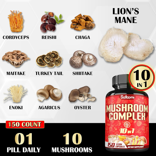 10In1 Mushroom Complex Supplements - 5 Month Supply - Blended with Lions Mane, C - Picture 4 of 8