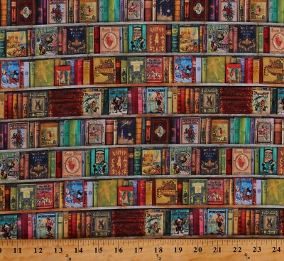 Cotton Library Books Covers Antique-look Classics Fabric Print by Yard D775.92