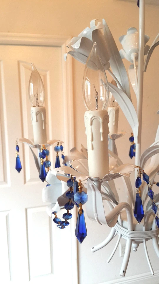 Цветочный ИТАЛЬЯНСКИЙ TOLE синий кристалл 5 света белая отделка люстра плагин вариант - Изображение 3 из 4