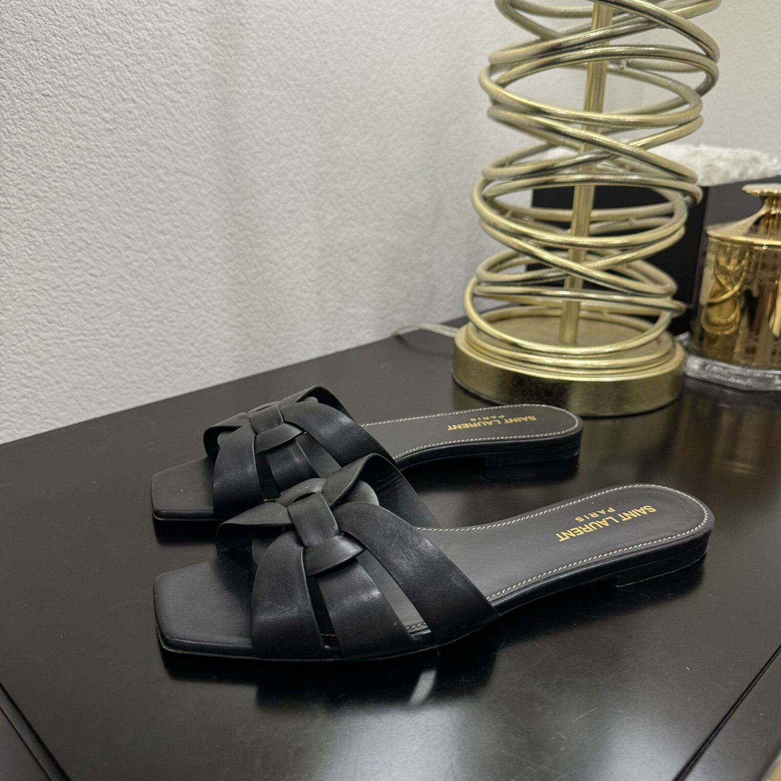 Saint Laurent YSL Tribute Nu Pieds sandalo pelle nero 37 5