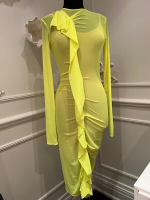 MAISON MARGIELA Gathered Midi Dress in neon yellow stretch Size 40 US 4  small | eBay