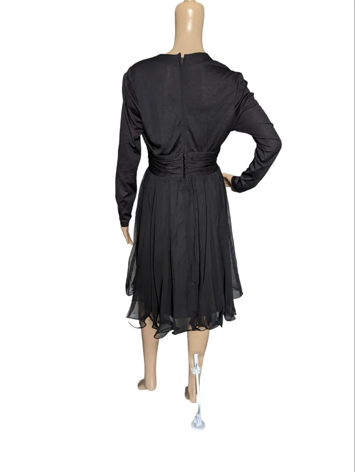 Vestido de fiesta discoteca vintage años 70 negro cuello en V de gasa superpuesto Foto 4 de 4