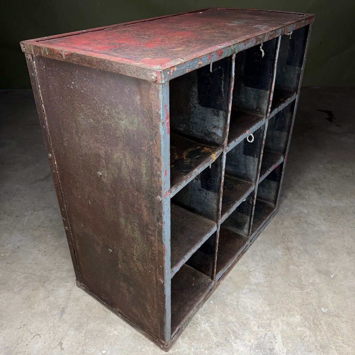 Large Industrial Vintage Pigeon Holes Storage Unit in Distressed Metal - Main Image