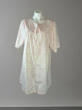 Go Softly Patio Dress Medium Pink White Floral Leaf Print Short Sleeve 3/4 Zip