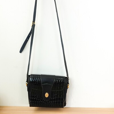 Mark Cross Bag Crocodile Black Leather Croco Saddle Box Vintage