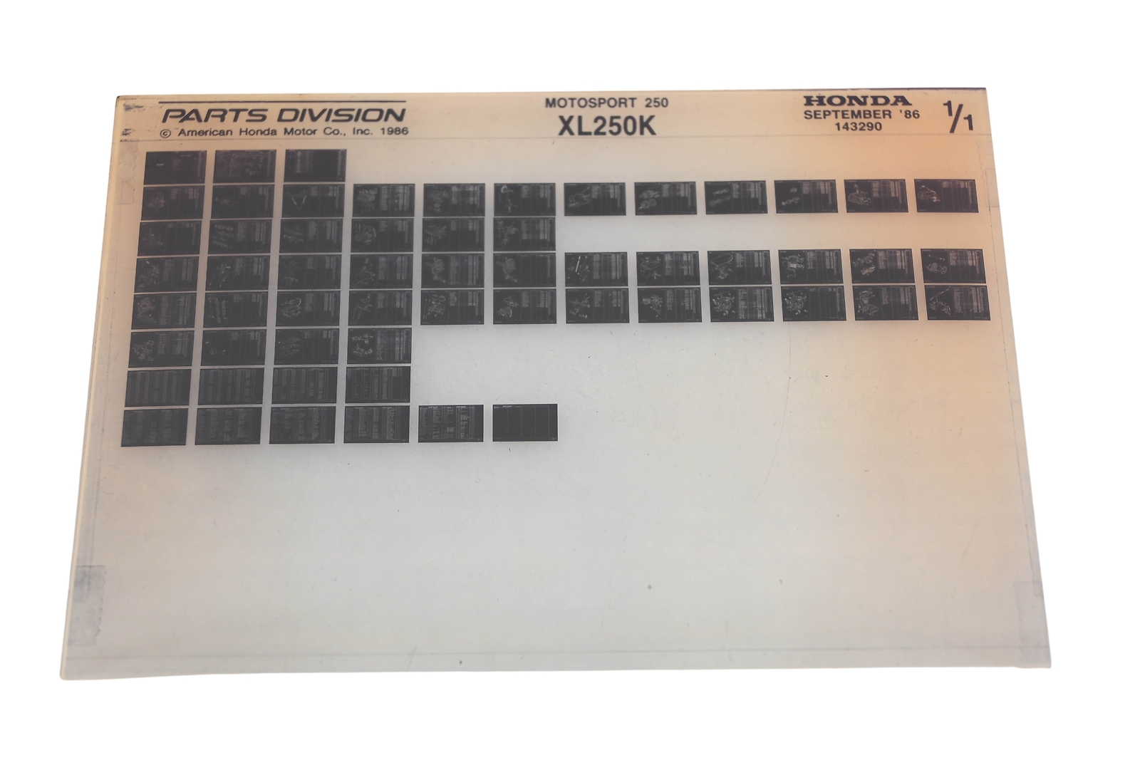 OEM Honda 143290 Motorsport 250 SL250K Parts List Microfiche Rev:9/1986