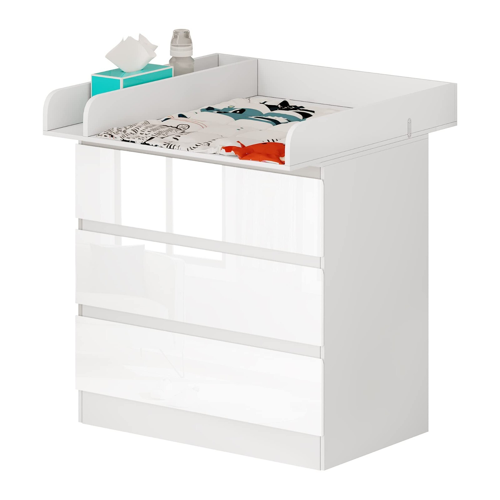 Table à langer commode en bois blanc : 3 tiroirs spacieux pour organiser la chambre de bébé
