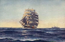 Postcard British Royal navy Early Merchant Battleship Rare Art