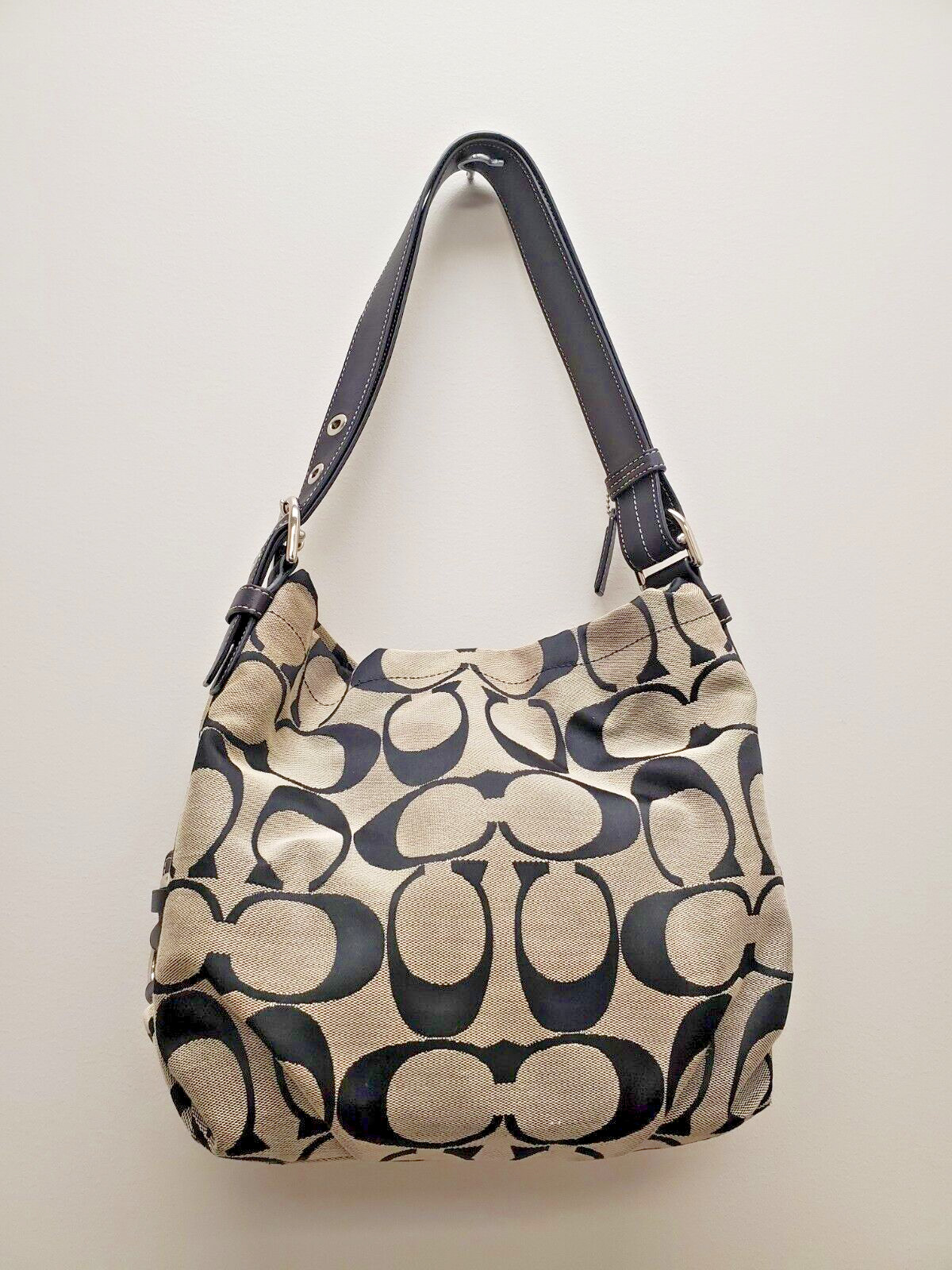 Coach Signature Hobo Duffle Handbag Purse Black Silve… Gem