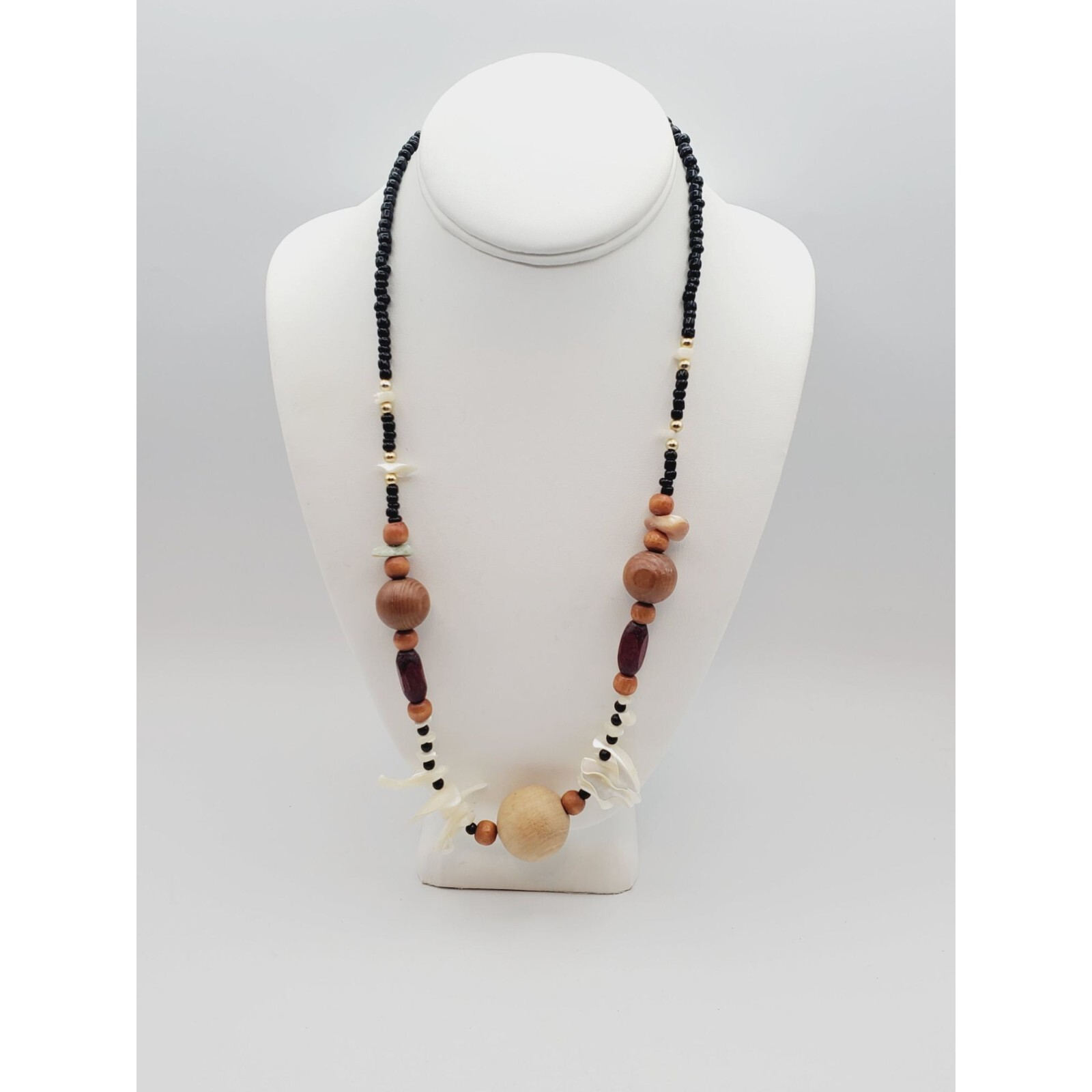 Beaded multi color shape wood shell necklace 24" - image 1