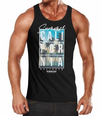 Herren Tank-Top Summer California Holidays Sommer Palmen Foto Print  Aufdruck
