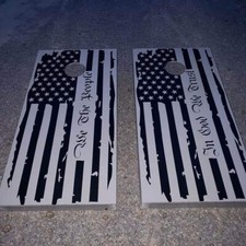 American Flag WTP and In GOD . Cornhole Game Distressed Bag Decal Board graphic
