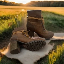 Steve Madden Gavina cognac leather & sherpa boot 4” block heel rubber sole us 7 
