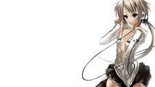 Anime girls headphones small  simple background Playmat Game Mat Desk
