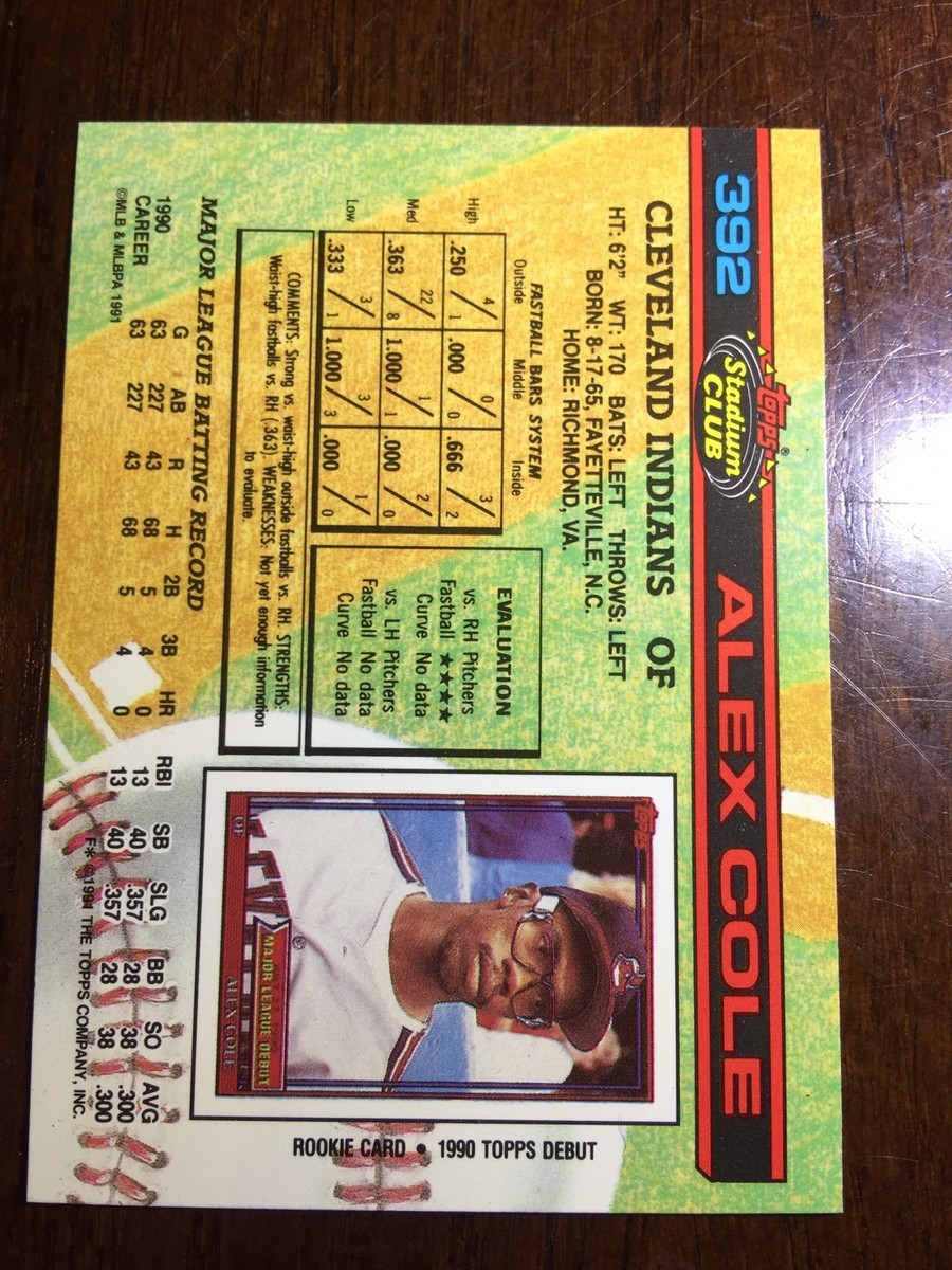 1991 Topps Stadium Club TSC ERROR Card Alex Cole & Otis Nixon #392