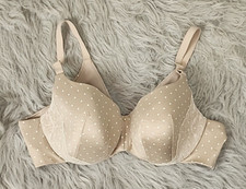 Cacique 44C Balconette Tan Polka Dot Bra Lightly Lined Underwire