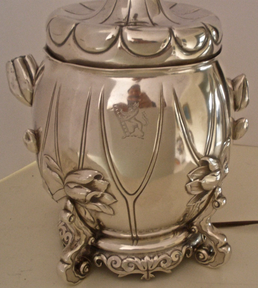 AMAZING GORHAM STERLING AESTHETIC MOVEMENT FIGURAL WATER LILY OIL LAMP 1882  - Image 3 of 4