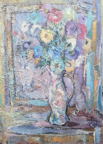 IMPASTO FLOWERS IN VASE RUSSIAN ORIGINAL OIL by AKSIROV - Picture 3 of 15