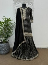 New Presenting Faux Georgette Black Color Top Palazzo With Dupatta For Reception