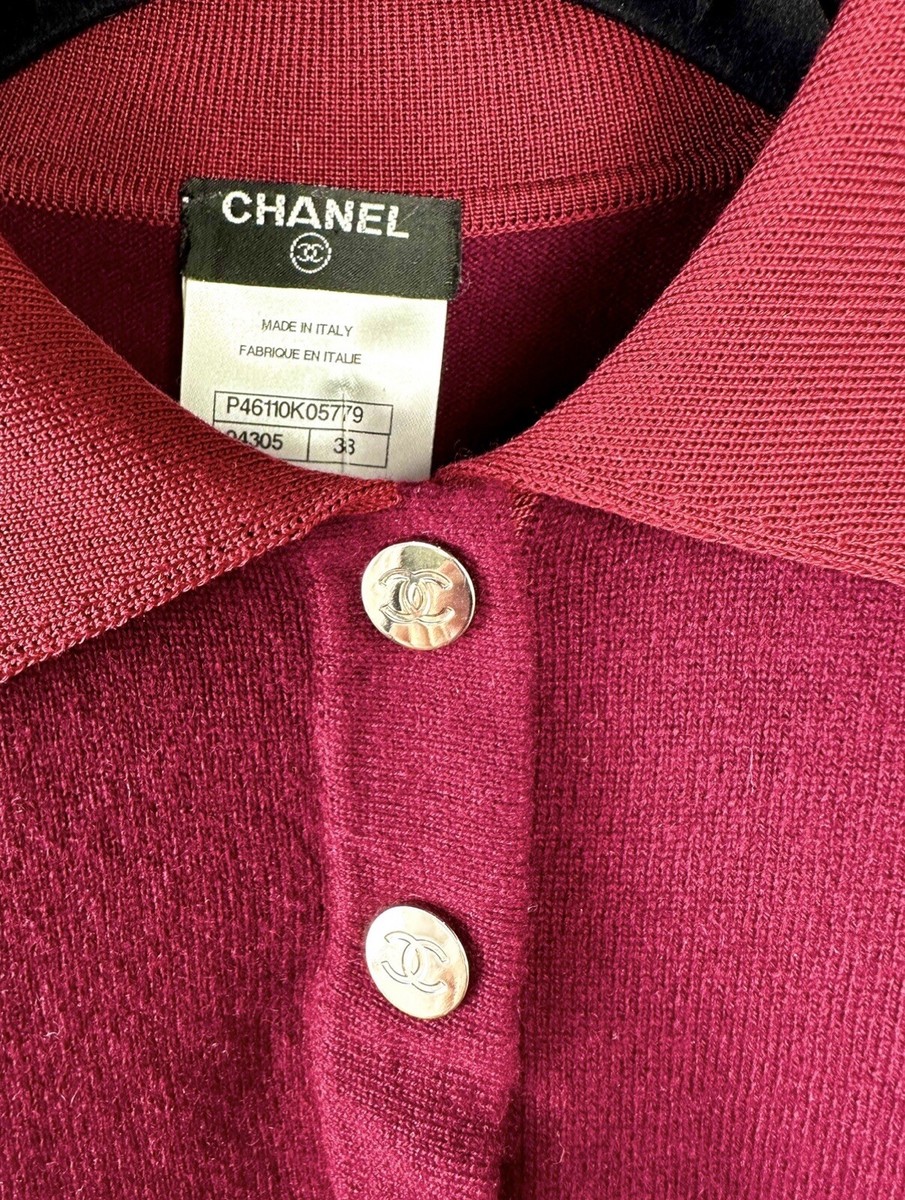 Chanel Vintage 2013 Red Polo Sweater Top 34 36 38 2 4 6 Logo Patch