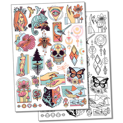 Geometric Shapes Flowers Animals Temporary Tattoo Fake Body Art Set