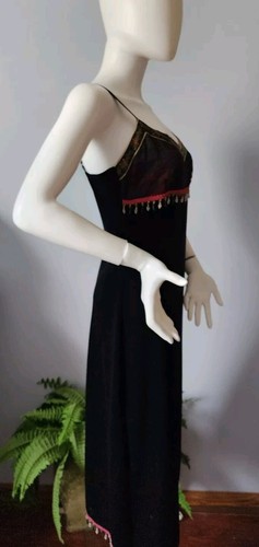 Betsey Johnson NY VTG Slip Dress Y2K Stretch Velvet Floral Lace Beaded Sz L - Picture 6 of 24