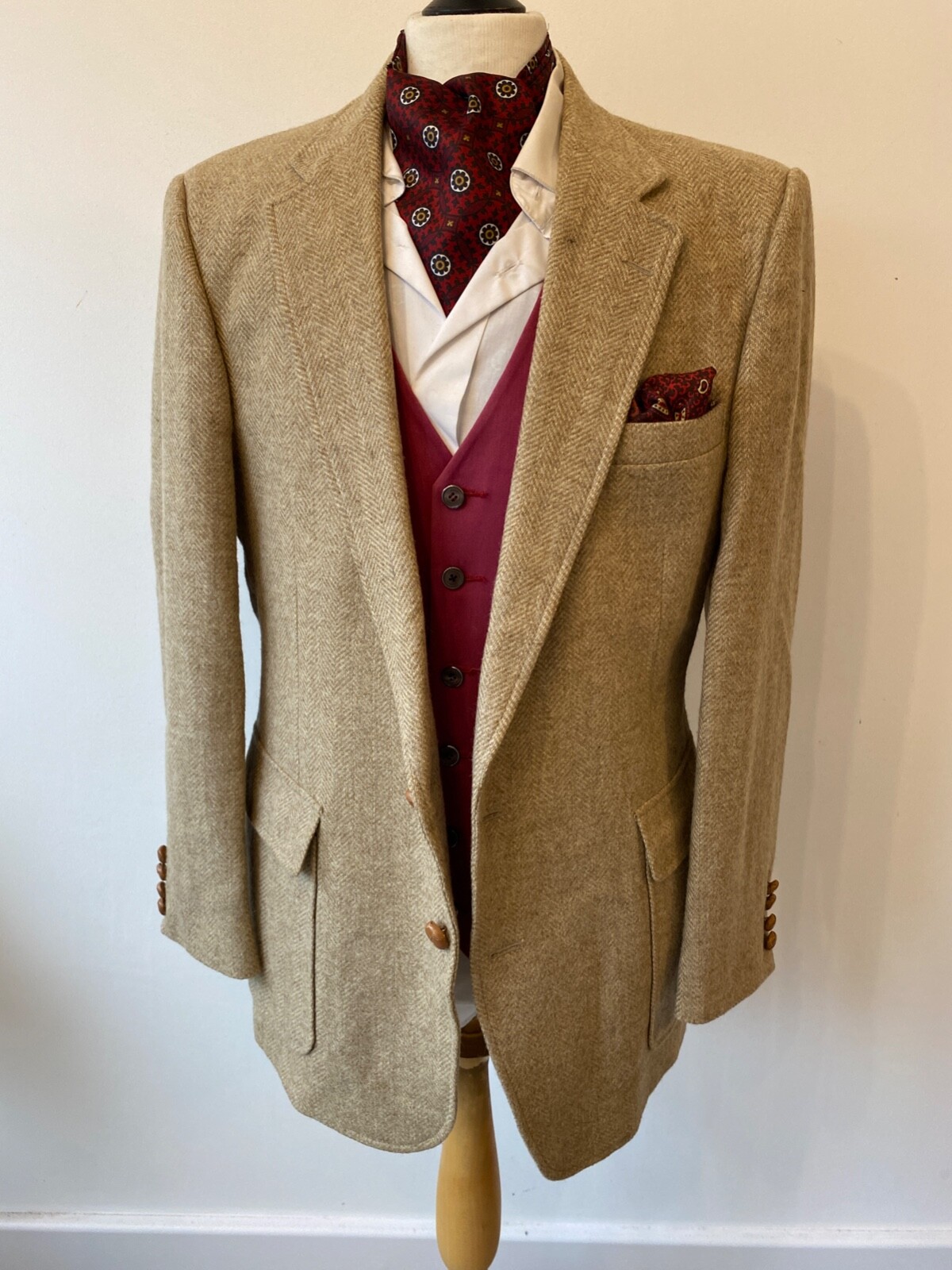 HAGGAR mens vintage BEIGE WOOL HERRINGBONE TWEED SPORTS JACKET BLAZER