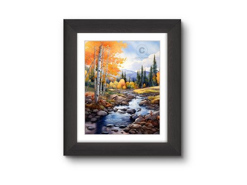 Rocky Mountains Colorado Watercolor Art Print, Autumn Aspen Trees Art Print 8x10 - Picture 2 of 3