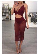 Sexy Burgundy Dress Mesh