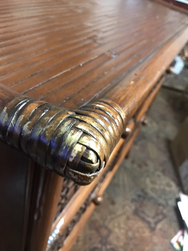 Cómoda vintage bohemia de bambú y ratán tejido Boho sunburst Foto 4 de 4