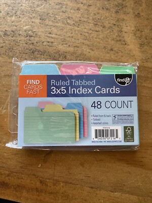 Find-It Tabbed Index Cards, 3 x 5 Inches, Assorted Colors, 48-Pack New 