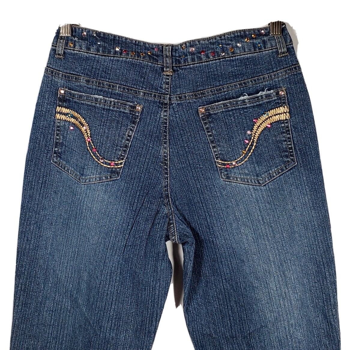 Arizona Jean Company Flare Leg Rhinestone Embroidered Blue Jeans