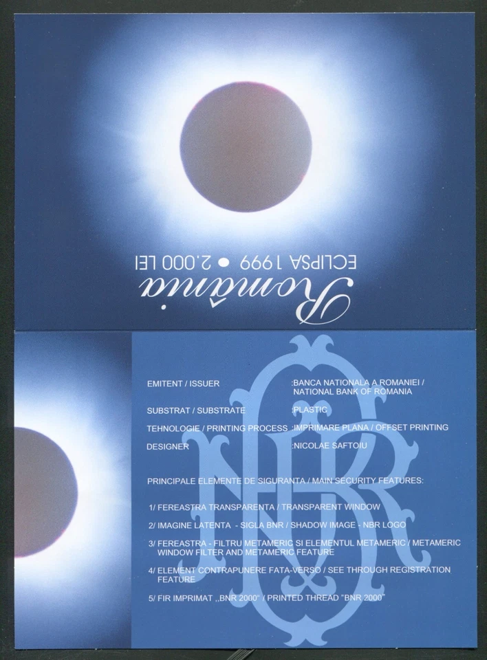 t089 LUCKY SERIAL 0400111 ROMANIA 2000 LEI 1999 SOLAR ECLIPSE POLYMER BANKNOTE - Image 4 of 4