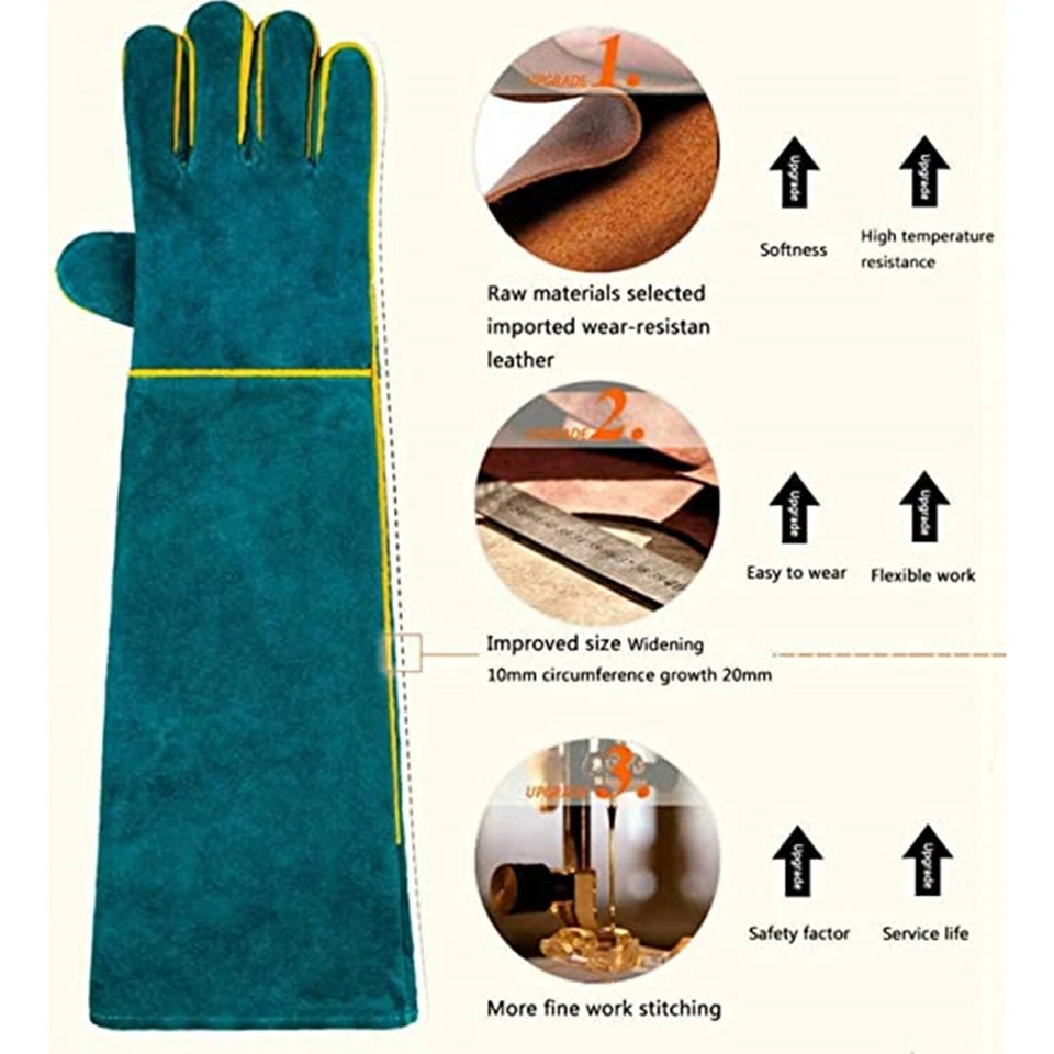 Animal Handling Gloves Leather Sleeve Bite Proof Dog Cat Bird Reptile Protection - Image 2 of 4
