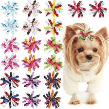 20PCS Dog Hair Bows, Cute Dog Hair Bows Yorkie Puppy Bows with Rubber Band Pet G