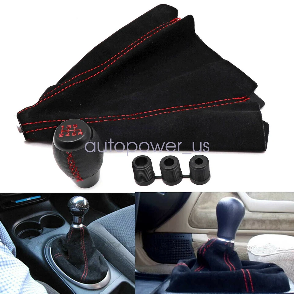 Ajuste para Honda Civic Si cupé 5 velocidades cuero perilla de cambio + bota de gamuza puntada roja Foto 2 de 4