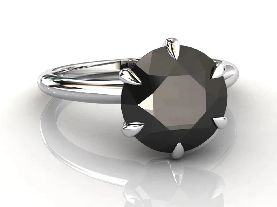 7 Ct. Round Black Diamond Solitaire Ring In 925 Sterling Silver Certified - Image 2 of 4