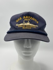 USS Arizona BB39 Pearl Harbor Hat One Size Blue Hawaii Snapback Rope Made In USA
