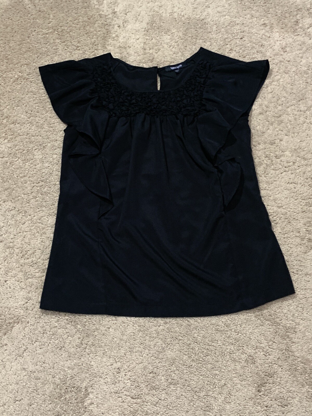 Daniel Rainn Womens Shirt Sz Small Black Embellished Ruffle Sheen Classic Dressy