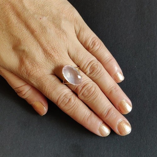 Rose Quartz Ring 18k Gold Plated Handmade Ring Wedding Ring Gift For Her - Picture 8 of 12