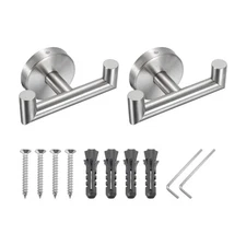 2Pack Double Towel Hook Stainless Steel Wall Mounted Hanger Silver Tone