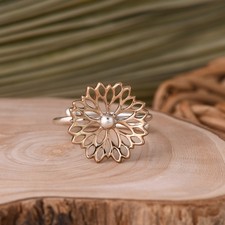 925 Sterling Silver Floral Filigree Ring Open...