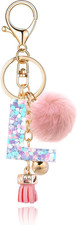 Resin Alphabet Initial Letter Keychain Keyring for Women Purse Handbags With Fur