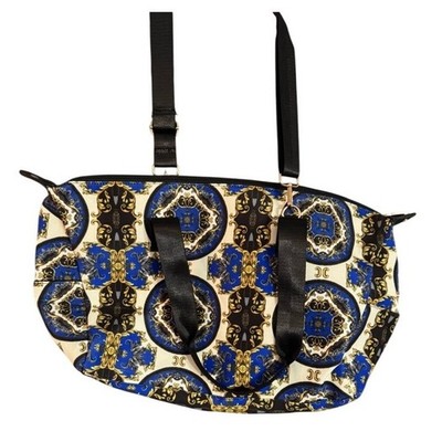 Alice & Olivia Medallion Print Tote Bag Blue Gold Canvas Crossbody Shoulder Bag