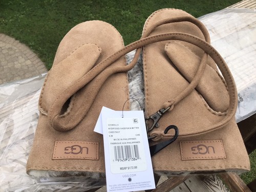 Women’s UGG CHESTNUT with Exposed Sheepskin Mittens Gloves S/M ~ NWT