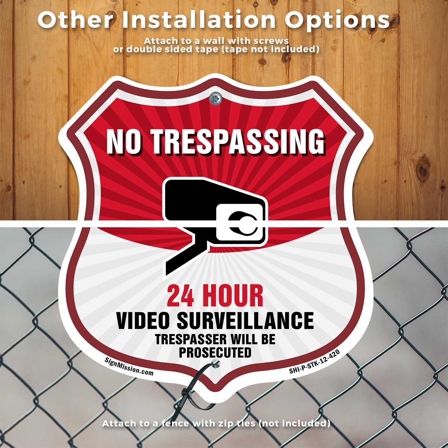 No Trespassing Shield Sign 24 Hour Video Surveillance Tr Shield Sign With Stake